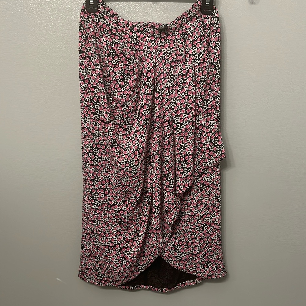 Rachel Zoe Printed Floral Wrap Panel Skirt Pink Black White Size Small
